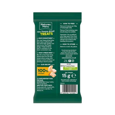 Natures Menu Raw Freeze Dried 100% Chicken Bites Dog Treats (15g)