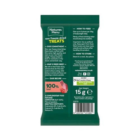 Natures Menu Raw Freeze Dried 100% Beef Bites Dog Treats (15g)
