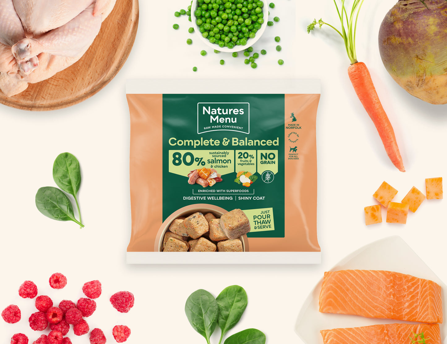 Natures Menu 80% Salmon & Chicken, 1 kg (Raw Frozen)