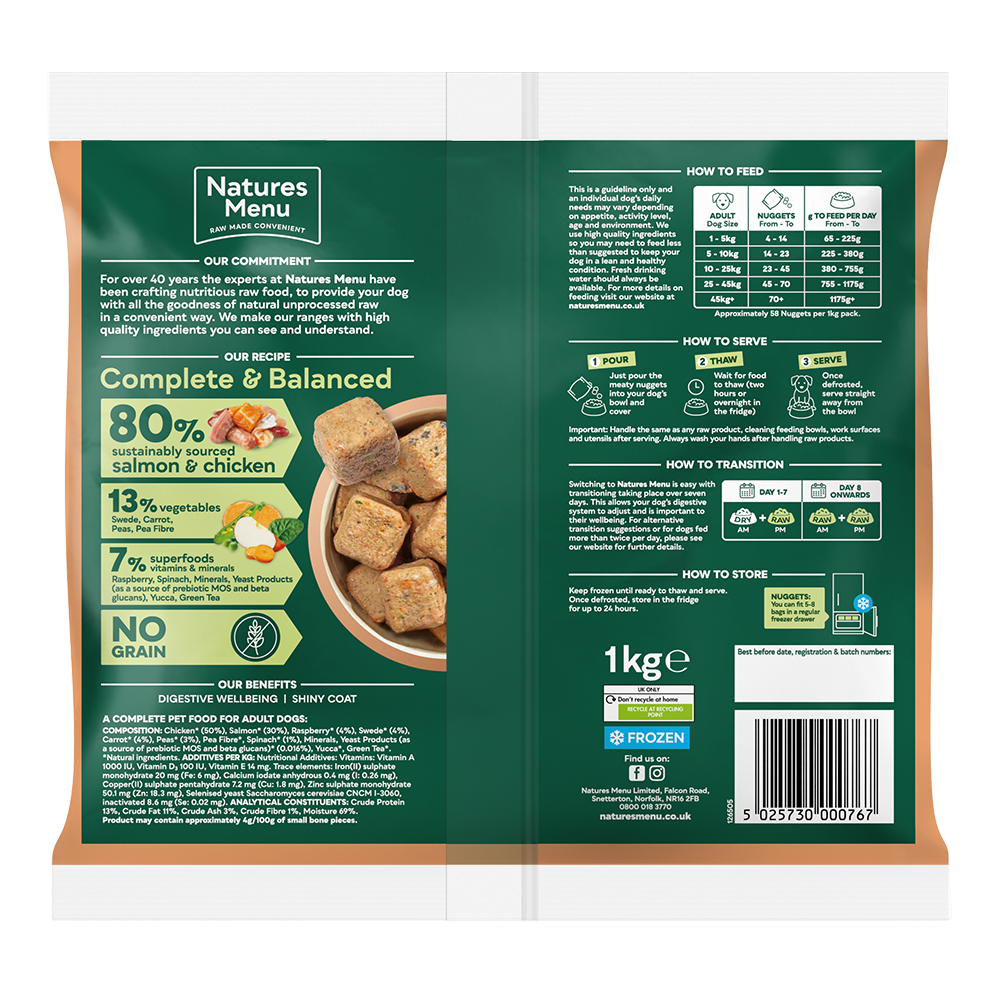 Natures Menu 80% Salmon & Chicken, 1 kg (Raw Frozen)