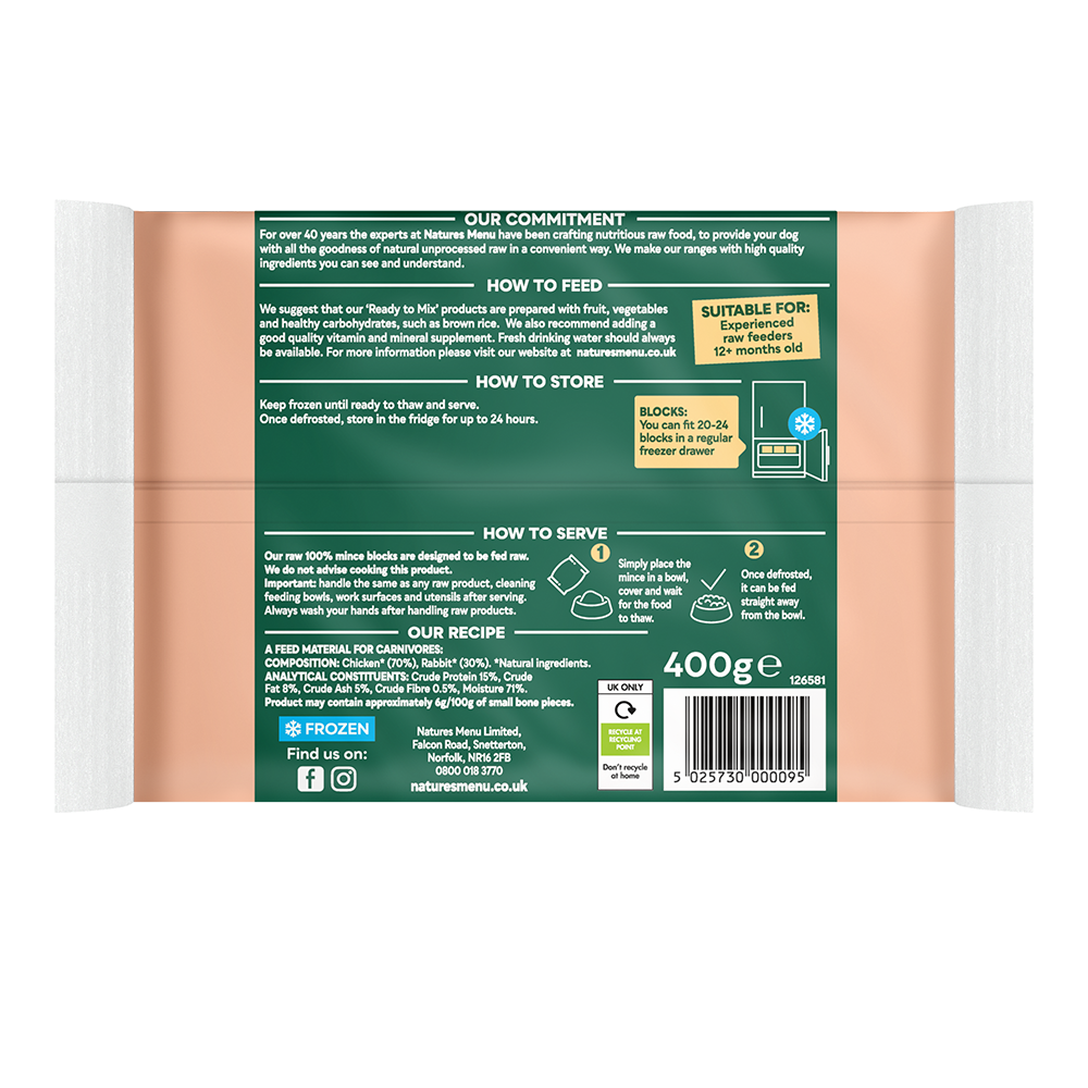 Natures Menu 100% chicken & rabbit block (400g)