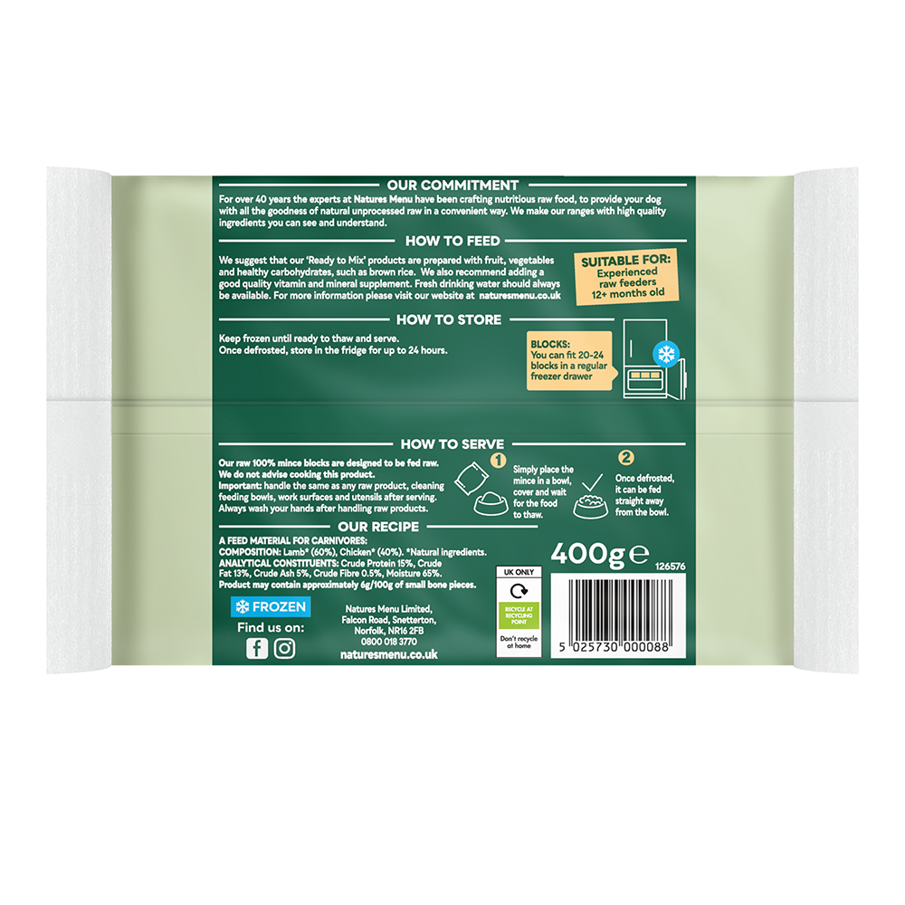 Natures Menu 100% lamb & chicken block (400g)