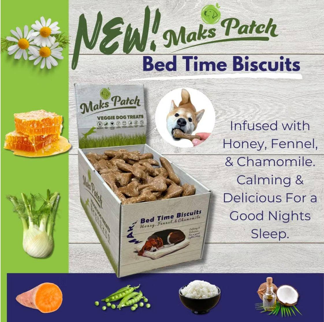 Vegan Dog Treats - Mak’s Patch “Time for Bed” Biscuits (7cm)