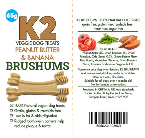 K2 Veggie Dog Treats Brushums, 3 flavours, 65g