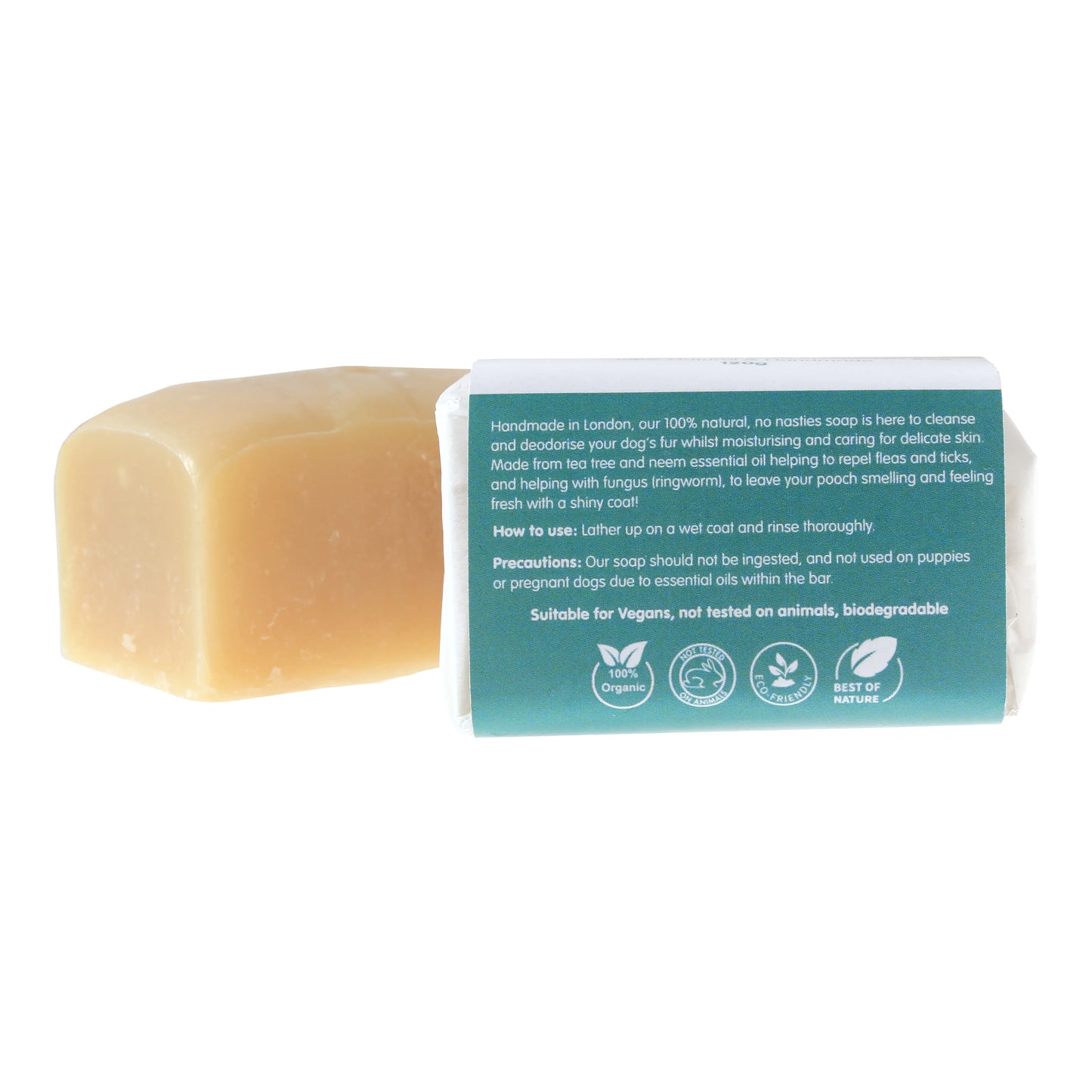 Handmade Dog Shampoo Bar 120g - Tea Tree & Neem Oil - Helps Repel Fleas & Ticks 120g