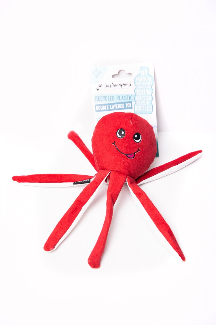 Sustainapaws Octopus 100% Recycled Plastic Plush Dog Toy