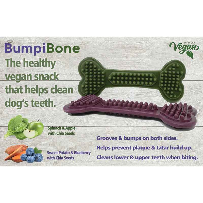 Vegan Dog Chews - BumpiBones - Spinach&Apple OR Blueberry Dental Bone